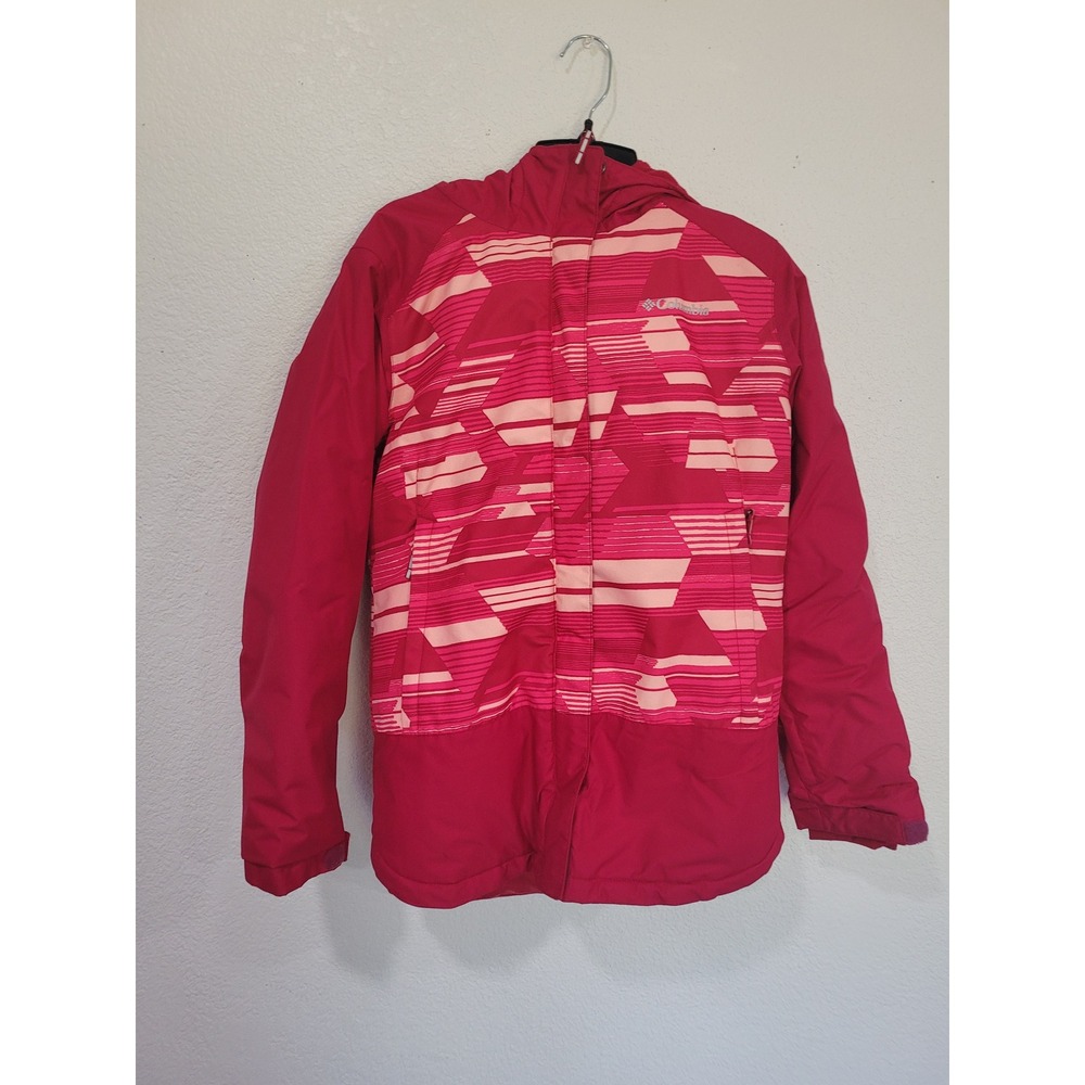 Columbia Girls Omni-Heat Outgrown Ski Jacket Pink Red Geometric Large 14/16 #R‎